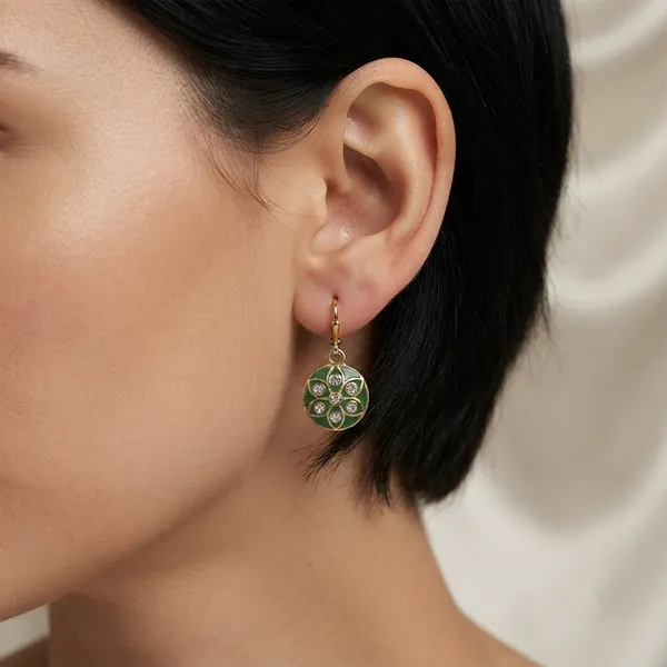 The99jewel_Glamorous_Gold_Plated_Floral_Design_Hoop_Earrings_Mint_Green