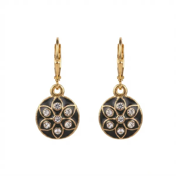 The99jewel_Glamorous_Gold_Plated_Floral_Design_Hoop_Earrings_Black