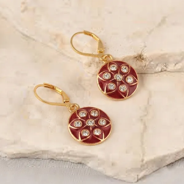 The99jewel_Glamorous_Gold_Plated_Floral_Design_Hoop_Earrings_Red