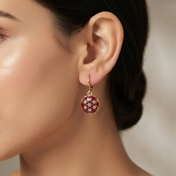 The99jewel_Glamorous_Gold_Plated_Floral_Design_Hoop_Earrings_Red