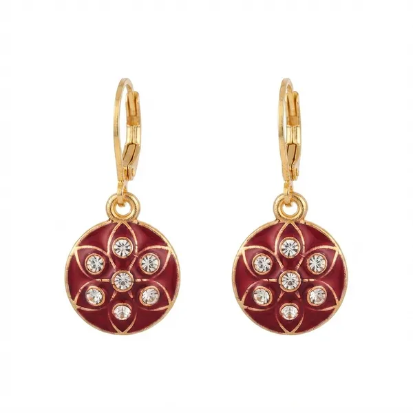 The99jewel_Glamorous_Gold_Plated_Floral_Design_Hoop_Earrings_Red