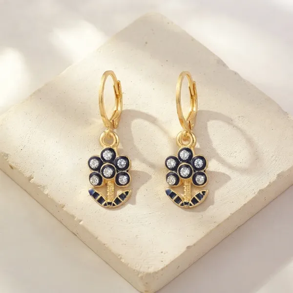The99jewel_Glamorous_Gold_Plated_Floral_Design_Hoop_Earrings_Blue