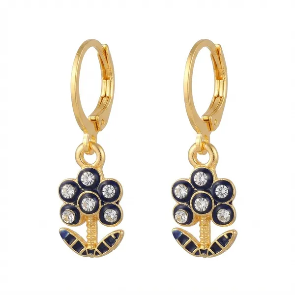 The99jewel_Glamorous_Gold_Plated_Floral_Design_Hoop_Earrings_Blue