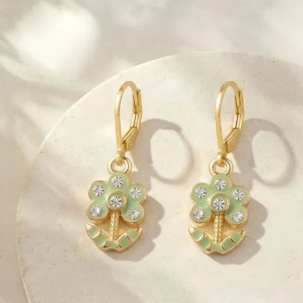 The99jewel_Glamorous_Gold_Plated_Floral_Design_Hoop_Earrings_Mint_Green