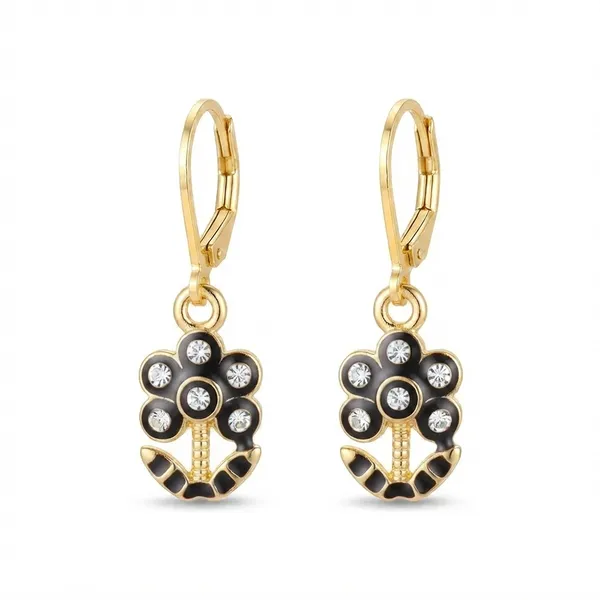 The99jewel_Glamorous_Gold_Plated_Floral_Design_Hoop_Earrings_Black