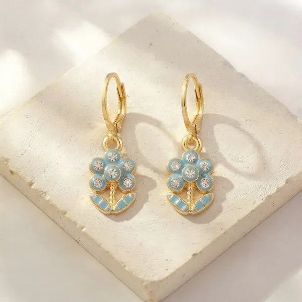 The99jewel_Glamorous_Gold_Plated_Floral_Design_Hoop_Earrings_Light_Blue