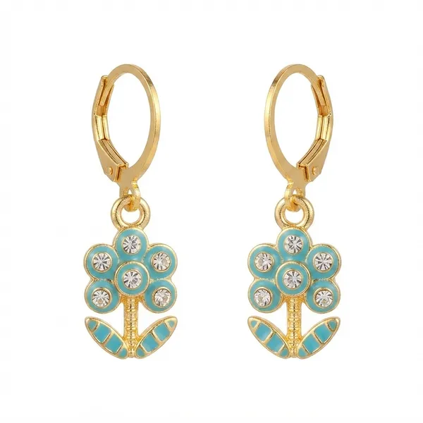 The99jewel_Glamorous_Gold_Plated_Floral_Design_Hoop_Earrings_Light_Blue