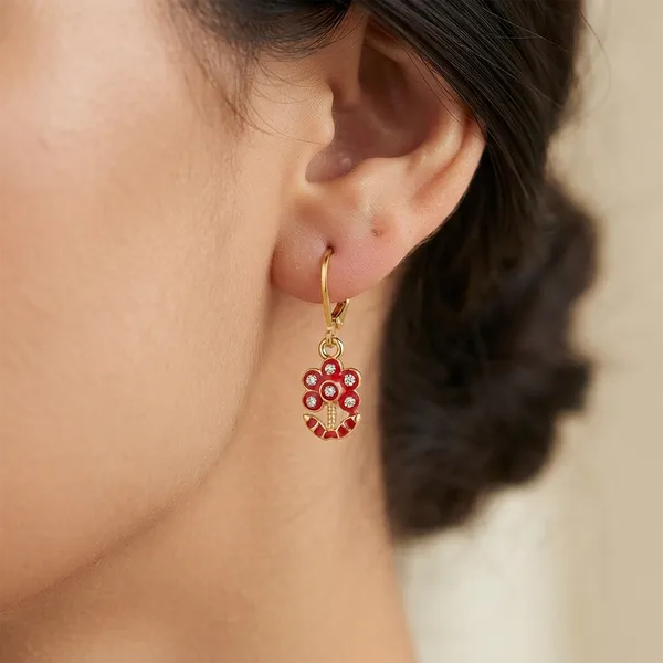 The99jewel_Glamorous_Gold_Plated_Floral_Design_Hoop_Earrings_Red