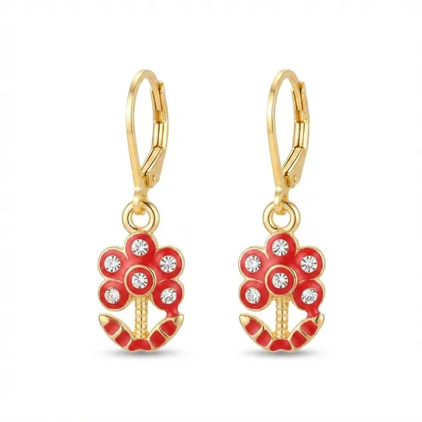 The99jewel_Glamorous_Gold_Plated_Floral_Design_Hoop_Earrings_Red