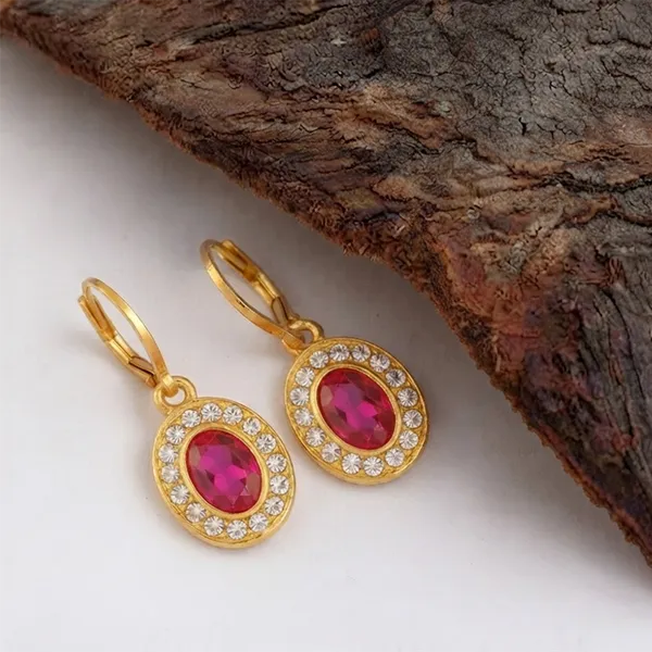The99jewel_Glamorous_Gold_Plated_Crystal_And_Austrian_Stone_Hoop_Earrings_Pink