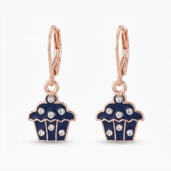 The99jewel_Cute_Rose_Gold_Plated_Cupcake_Shape_Hoop_Earrings_Blue