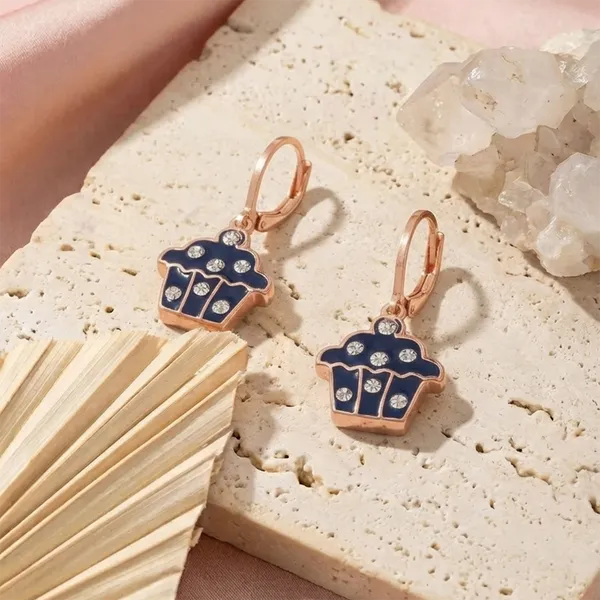 The99jewel_Cute_Rose_Gold_Plated_Cupcake_Shape_Hoop_Earrings_Blue
