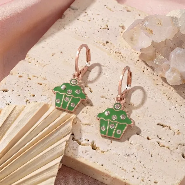 The99jewel_Cute_Rose_Gold_Plated_Cupcake_Shape_Hoop_Earrings_Mint_Green