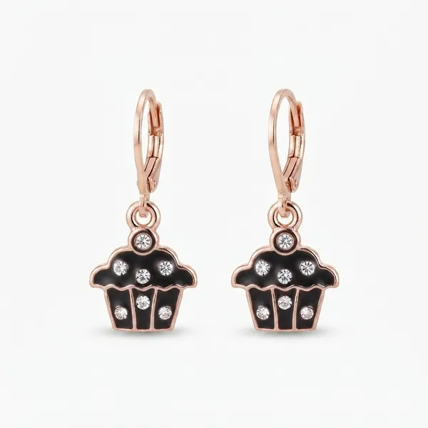 The99jewel_Cute_Rose_Gold_Plated_Cupcake_Shape_Hoop_Earrings_Black
