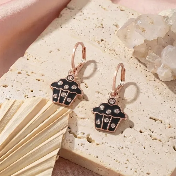 The99jewel_Cute_Rose_Gold_Plated_Cupcake_Shape_Hoop_Earrings_Black