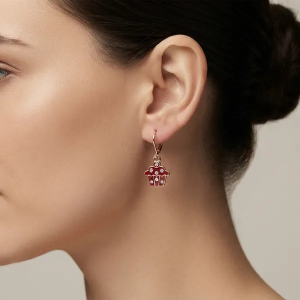 The99jewel_Cute_Rose_Gold_Plated_Cupcake_Shape_Hoop_Earrings_Red