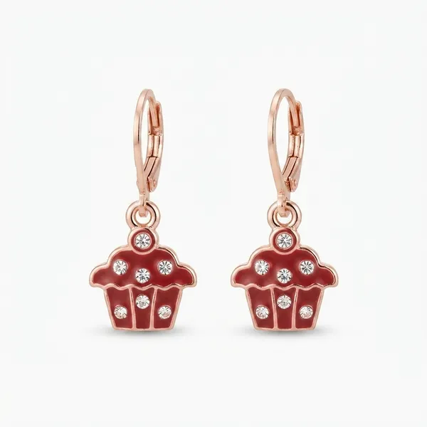The99jewel_Cute_Rose_Gold_Plated_Cupcake_Shape_Hoop_Earrings_Red