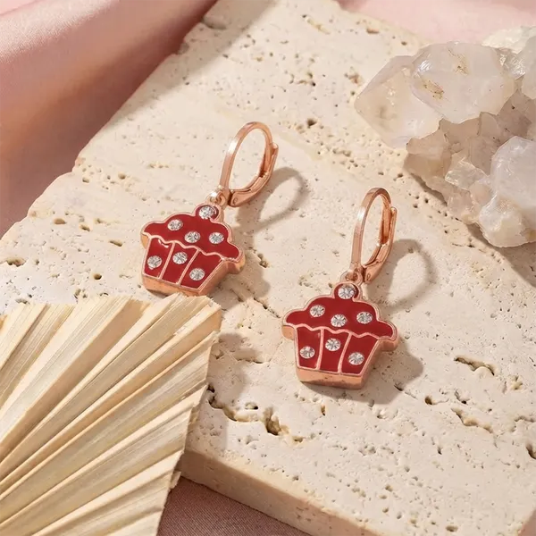 The99jewel_Cute_Rose_Gold_Plated_Cupcake_Shape_Hoop_Earrings_Red