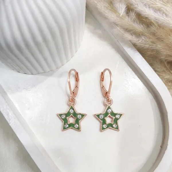 The99jewel_Sparkling_Rose_Gold_Plated_Austrian_Stone_Star_Shape_Hoop_Earrings_Mint_Green
