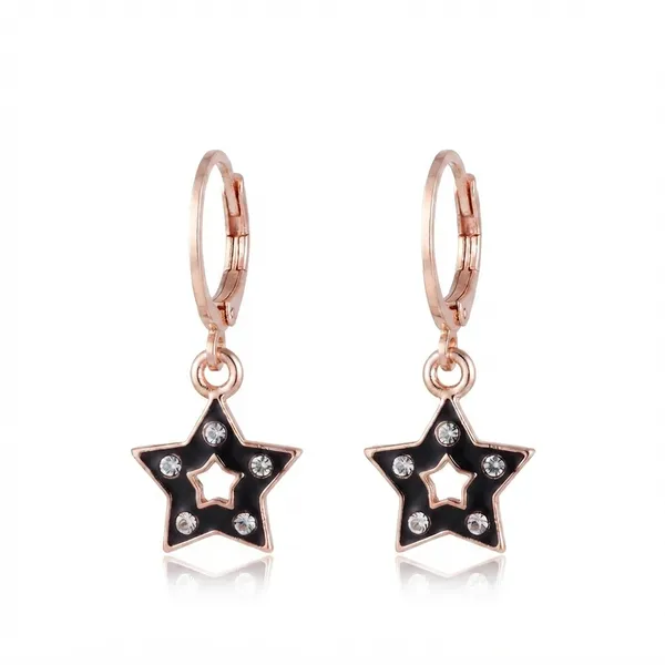 The99jewel_Sparkling_Rose_Gold_Plated_Austrian_Stone_Star_Shape_Hoop_Earrings_Black
