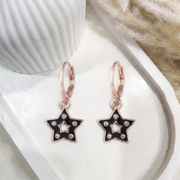 The99jewel_Sparkling_Rose_Gold_Plated_Austrian_Stone_Star_Shape_Hoop_Earrings_Black