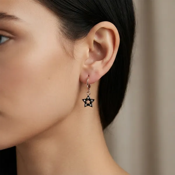 The99jewel_Sparkling_Rose_Gold_Plated_Austrian_Stone_Star_Shape_Hoop_Earrings_Black