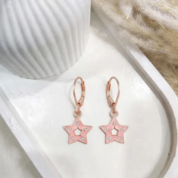 The99jewel_Sparkling_Rose_Gold_Plated_Austrian_Stone_Star_Shape_Hoop_Earrings_Pink