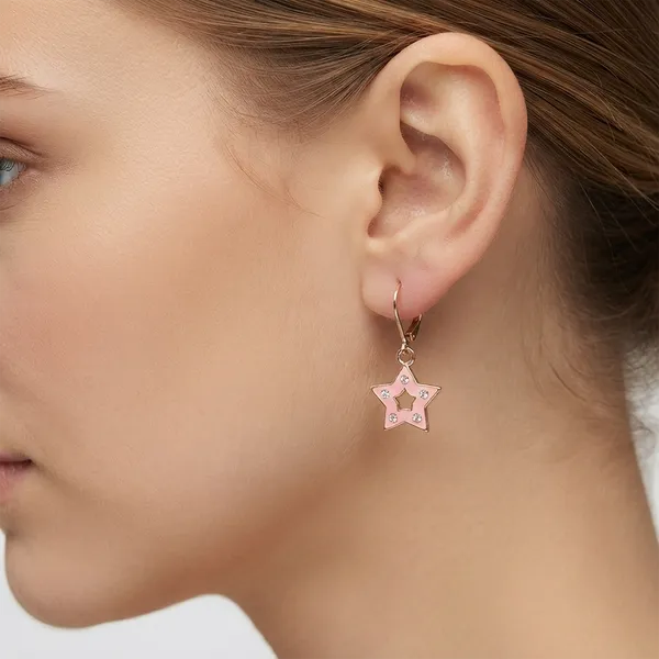 The99jewel_Sparkling_Rose_Gold_Plated_Austrian_Stone_Star_Shape_Hoop_Earrings_Pink
