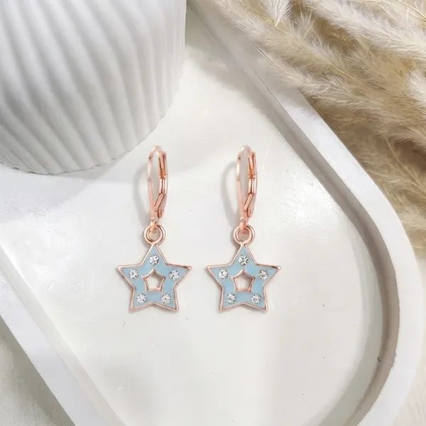 The99jewel_Sparkling_Rose_Gold_Plated_Austrian_Stone_Star_Shape_Hoop_Earrings_Light_Blue