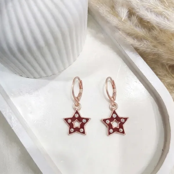 The99jewel_Sparkling_Rose_Gold_Plated_Austrian_Stone_Star_Shape_Hoop_Earrings_Red