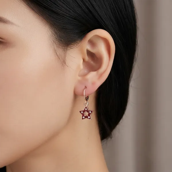 The99jewel_Sparkling_Rose_Gold_Plated_Austrian_Stone_Star_Shape_Hoop_Earrings_Red