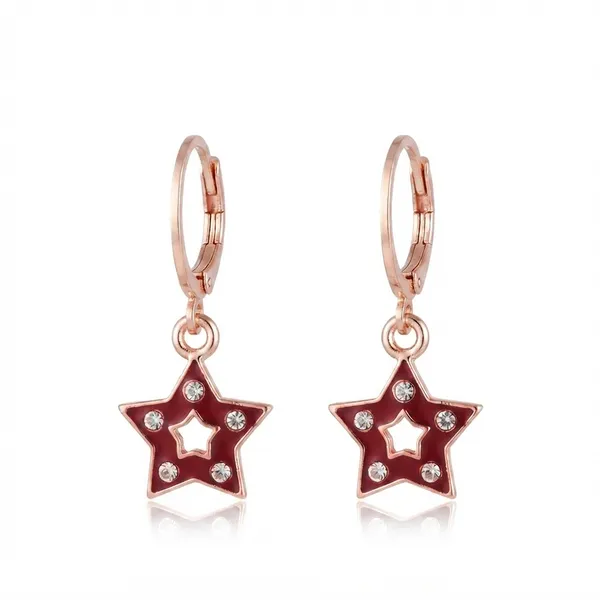 The99jewel_Sparkling_Rose_Gold_Plated_Austrian_Stone_Star_Shape_Hoop_Earrings_Red