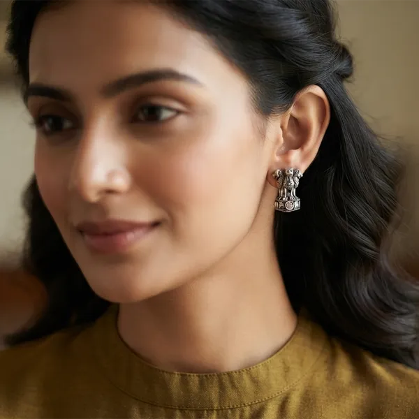 The99jewel_Oxidised_Silver_Ashoka_Lion_Capital_Stud_Earrings_For_Women_Oxidised