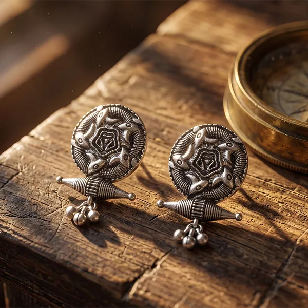 The99jewel_Oxidised_Silver_Tribal_Disc_Stud_Earrings_For_Women_Oxidised