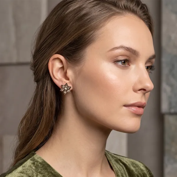 The99jewel_Antique_Gold_Plated_Crystal_Stud_Earrings_Gold