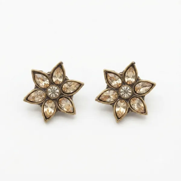 The99jewel_Antique_Gold_Plated_Crystal_Stud_Earrings_Gold