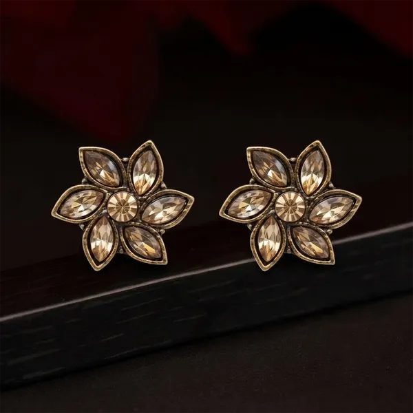 The99jewel_Antique_Gold_Plated_Crystal_Stud_Earrings_Gold