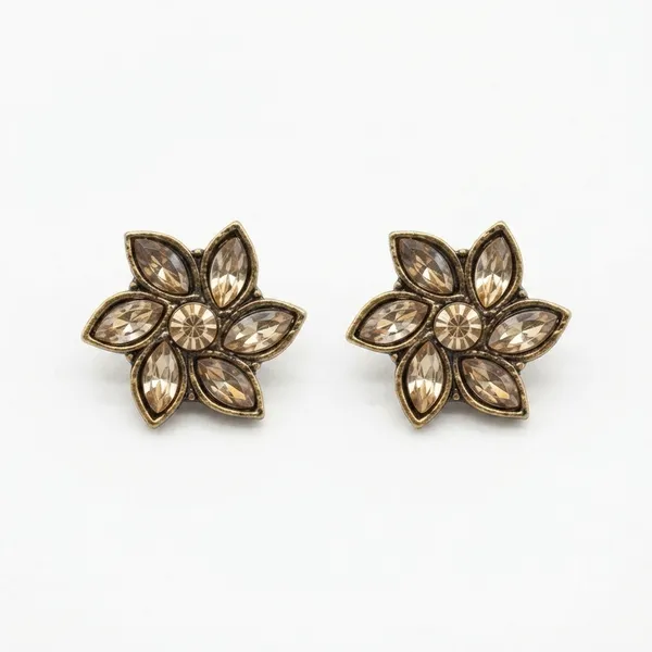 The99jewel_Antique_Gold_Plated_Crystal_Stud_Earrings_Gold