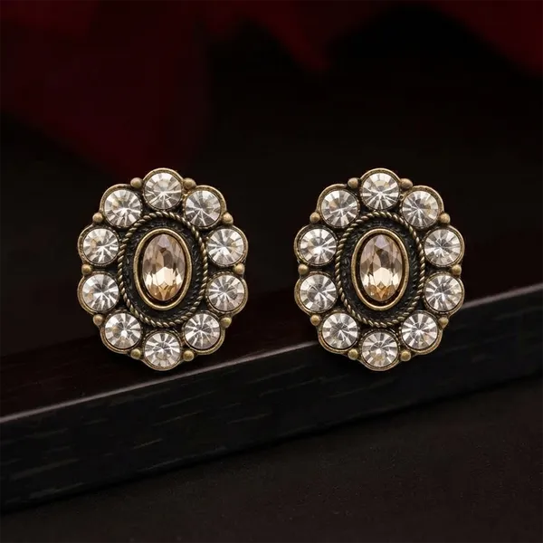 The99jewel_Antique_Gold_Plated_Crystal_Stud_Earrings_Gold