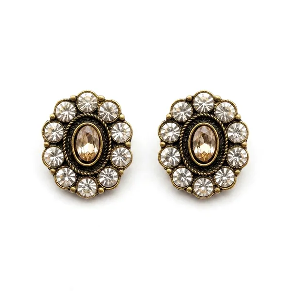 The99jewel_Antique_Gold_Plated_Crystal_Stud_Earrings_Gold