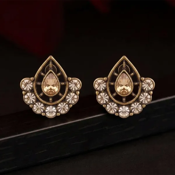 The99jewel_Antique_Gold_Plated_Crystal_Stud_Earrings_Gold