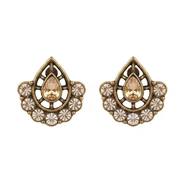 The99jewel_Antique_Gold_Plated_Crystal_Stud_Earrings_Gold