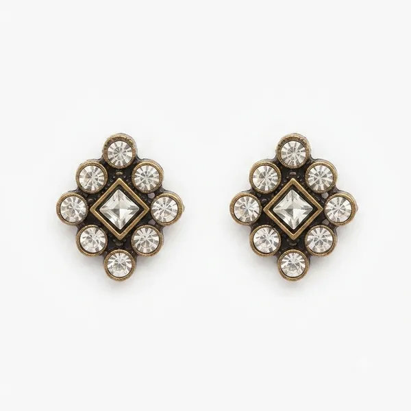 The99jewel_Antique_Gold_Plated_Crystal_Stud_Earrings_Gold