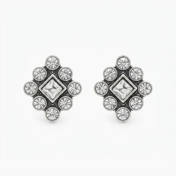 The99jewel_Silver_Plated_Austrian_Stone_Stud_Earrings_White