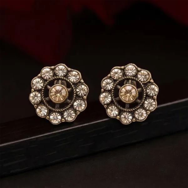 The99jewel_Antique_Gold_Plated_Crystal_Stud_Earrings_Gold