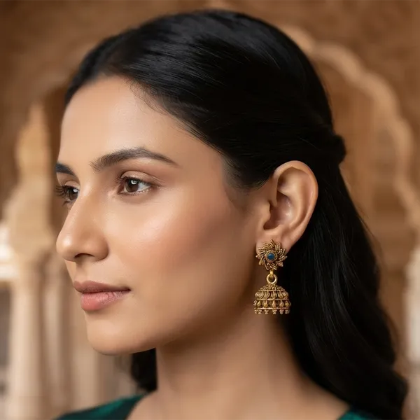 The99jewel_Antique_Gold_Plated_Temple_Jhumki_Earrings_Green