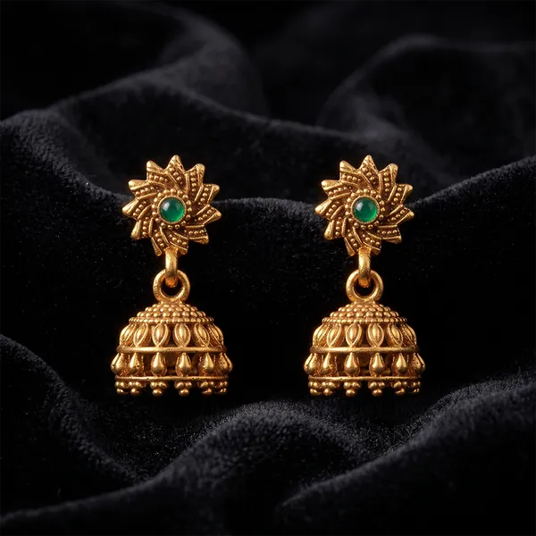 The99jewel_Antique_Gold_Plated_Temple_Jhumki_Earrings_Green