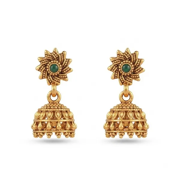 The99jewel_Antique_Gold_Plated_Temple_Jhumki_Earrings_Green
