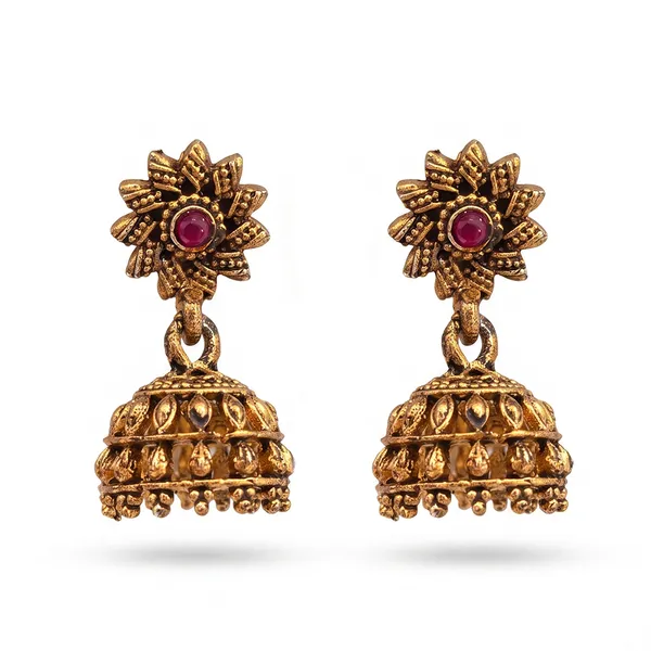 The99jewel_Antique_Gold_Plated_Temple_Jhumki_Earrings_Pink