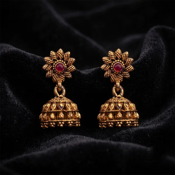 The99jewel_Antique_Gold_Plated_Temple_Jhumki_Earrings_Pink